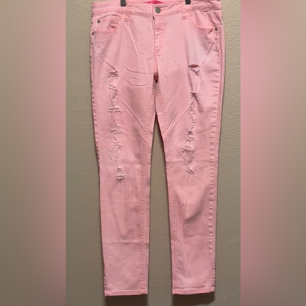 Tinseltown Pink Skinny Jeans ripped / distressed size 12
